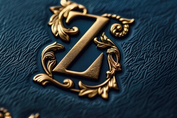 Wall Mural - Close up of a gold letter on a blue leather surface, suitable for business or luxury concepts