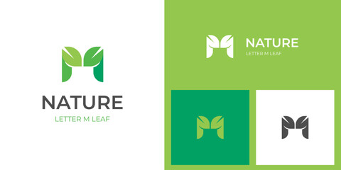 Letter m leaf logo icon design. green leave with m letters design concept for agriculture logo, herbal logo, bio logotype