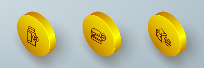 Wall Mural - Set Isometric line Lactose intolerance, No burger and sugar free icon. Vector