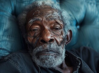 Close up macro photo of a old African Indian man with a very caracterful face