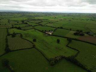 Aerial view of verdant countryside in rural England