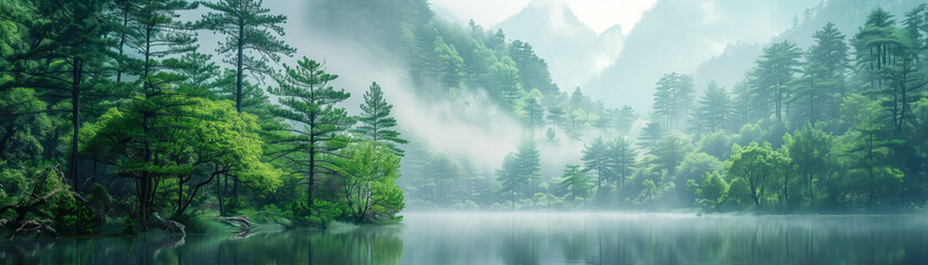 Beautiful background of the sunrise in spring forest in China