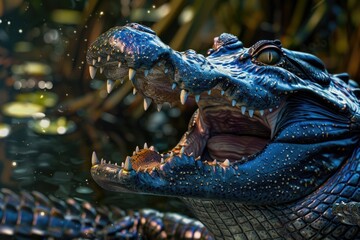 Wall Mural - Close-up of an alligator with its mouth open. Ideal for educational materials