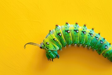 Poster - Vibrant green cater butterfly on a bright yellow background, perfect for nature-themed designs