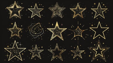 A set of gold stars on a black background. Perfect for various design projects