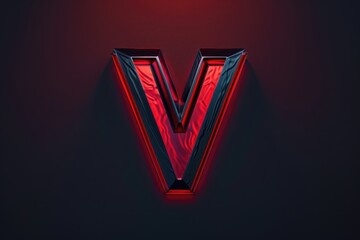 Wall Mural - Bright red neon letter V glowing on a dark black background. Perfect for signage or futuristic themed designs