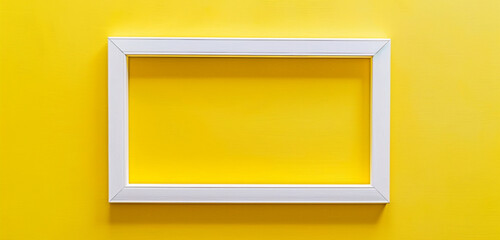 Wall Mural - White frame for paintings or photographs on mellow yellow background, minimalist gallery concept,