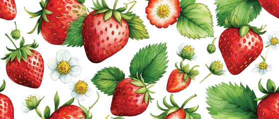 Wall Mural - Strawberry pattern background in watercolor3