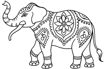 Thai pattern elephant black on white background