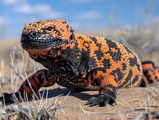 Canvas Print - Gila Monster Under the Hot Desert Sun Vibrant and Toxic Beauty on Display in Wildlife Portrait Concept