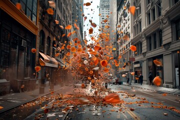 Wall Mural - flowers and bloom burst explosion on the street of New York downtown