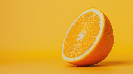 Wall Mural - Half orange fruit on yellow background, detailed texture