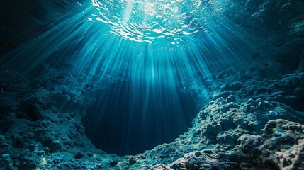 Wall Mural - the still and silent blue waters within a deep ocean hole hiding a world of wonders.