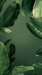 Wall Mural - banana leaves framing a serene green background with lush foliage