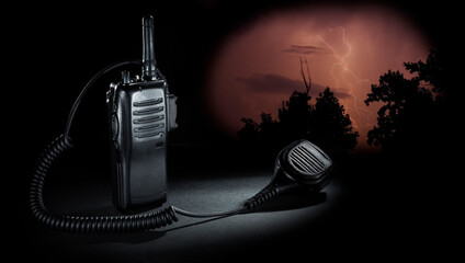 Wall Mural - Distant lightning strike with two way radio