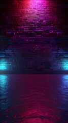 Wall Mural - Brick wall and neon lights background