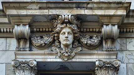 Sticker - Ornate Architectural Sculpture On Historic Building Facade