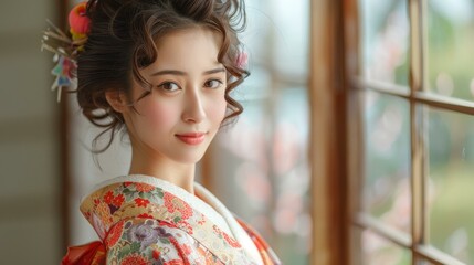 Poster - Beautiful Asian Woman in Traditional Japanese Kimono