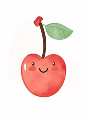 Wall Mural - Cute simple illustration of a cute cherry character in a pastel color, white background