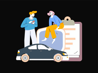 Buy insurance for car flat character vector concept operation illustration
