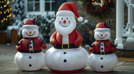 Sticker - Deck the halls of your outdoor space with towering inflatable figures of Santa, snowmen, and reindeer, creating a whimsical and