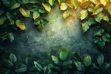 Greenery, cartoon style, oil stick painting, only green and gold. Graphic design style. --ar 3:2 --stylize 750