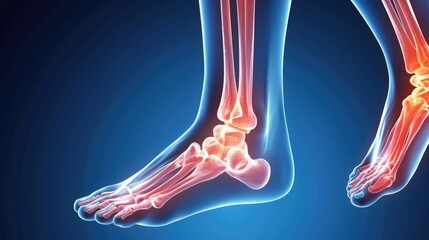 X-ray image. 3D illustration of human foot bones.