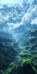 Wall Mural - Natural scenery, lush green mountains and blue sky