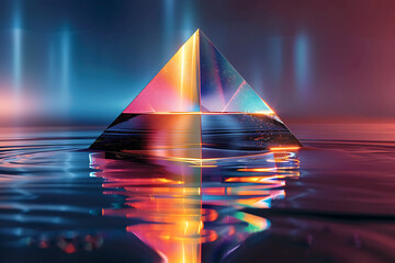 Wall Mural - abstract background with pyramid glass prism and water refracting light spectrum