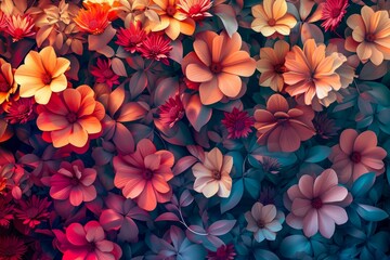 Sticker - Vibrant image of multicolored flowers in full bloom, creating a dense, patterned backdrop