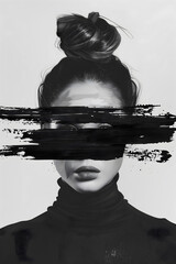Wall Mural - Black and white fashion portrait of a beautiful woman with her hair in a bun