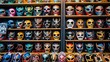 © AS Photo Family - Wall display of vibrant wrestling masks, showcasing Lucha Libre mask culture and variety