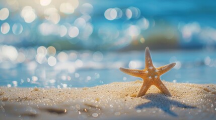 Poster - Starfish on sunny beach with shimmering water