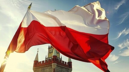 Wall Mural - the flag of poland waving in the wind