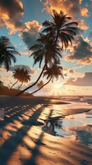 Wall Mural - Tropical sunset with palm trees and ocean