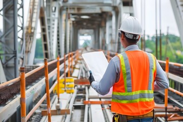 Structural Engineer Inspecting Ongoing Bridge Construction Project