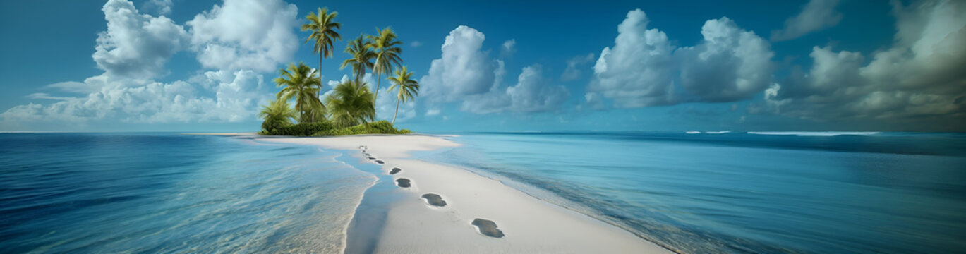 A path of white sand to an tropical island