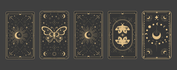 Wall Mural - tarot reverce border magic sacred cover card frame gold line border celelstial mystery esoteric deco