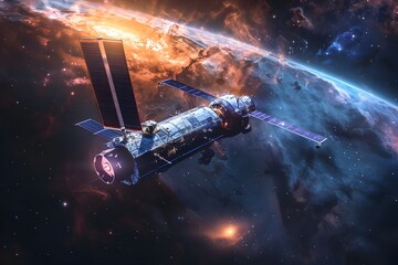 Wall Mural - sleek spacecraft capturing distant galaxies in cosmic splendor