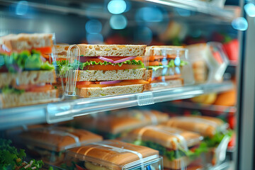 Refrigerated sandwiches on a shelf