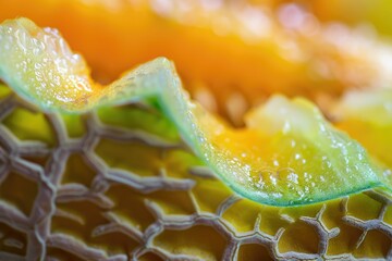 Wall Mural - Vibrant Melon Slice with Fresh Dew Drops Close-up