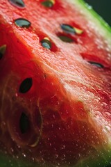 Wall Mural - Vibrant Watermelon Slice Close-up with Glistening Juice Droplets