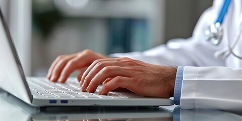 Medicine doctor hand working with modern computer interface