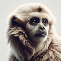 Wall Mural - close up of  a gibbon on white