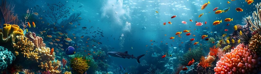 Naklejka na meble Underwater Marine Sanctuary Teeming with Protected Species and Vibrant Coral Reef Ecosystem