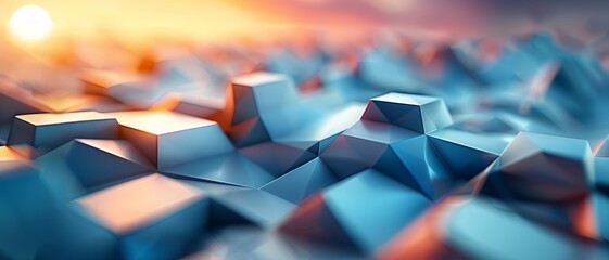 Abstract 3D Background. Geometric forms interlock and hover in infinite 3D space, their edges softly glowing with ambient light.