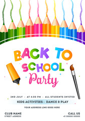 Poster - Back to School Party Invitation Template with Venue Details for Kids Activities, Dance and Play.