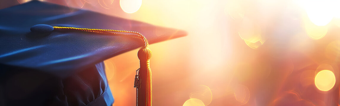 Detailed Close-Up of a Bachelor's Cap Against a Softly Blurred Bokeh Background, Highlighting the Celebration of Graduation