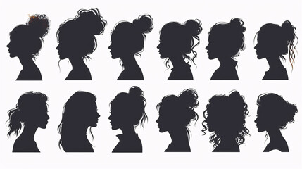 Wall Mural - Vector silhouette set of people in various poses on a white background