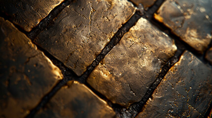 Wall Mural - A close up of a brick wall with gold accents